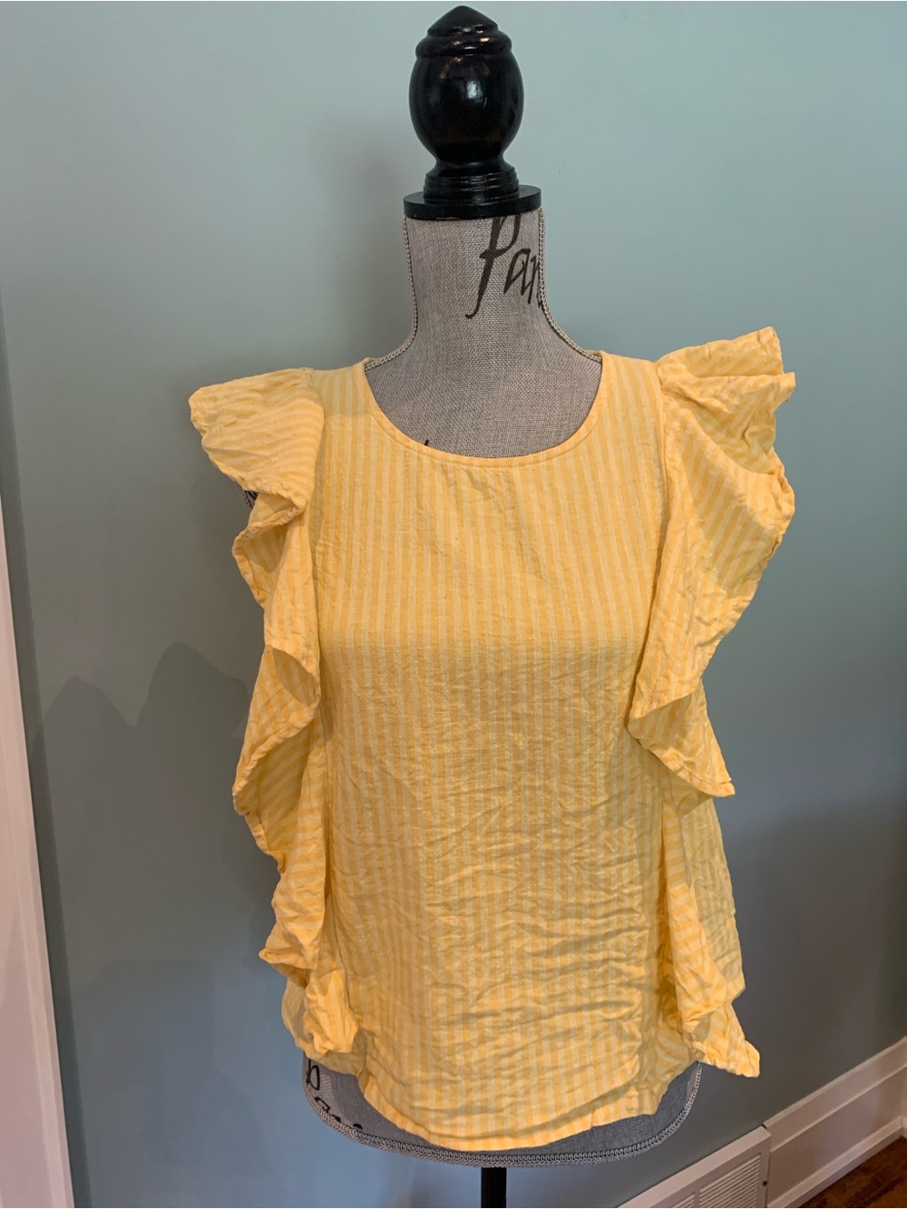 Joe Fresh Yellow Ruffle Sleeve Striped Top